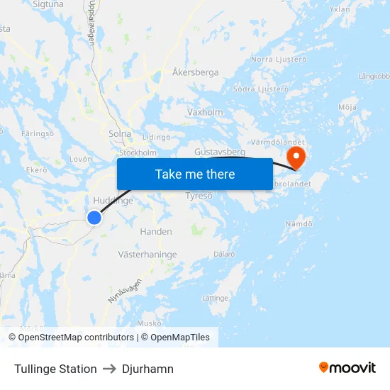 Tullinge Station to Djurhamn map