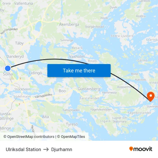 Ulriksdal Station to Djurhamn map