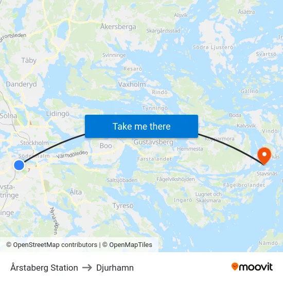 Årstaberg Station to Djurhamn map