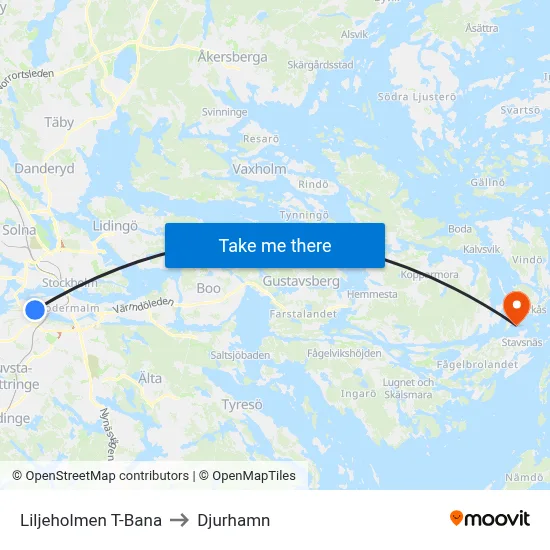 Liljeholmen T-Bana to Djurhamn map