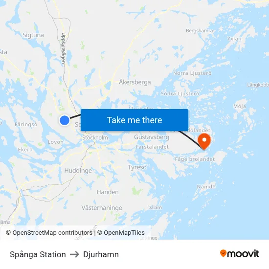 Spånga Station to Djurhamn map