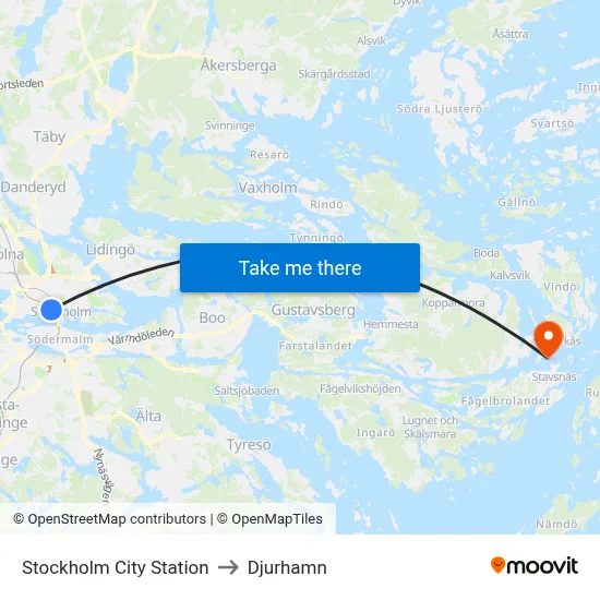 Stockholm City Station to Djurhamn map