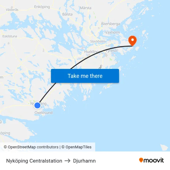 Nyköping Centralstation to Djurhamn map