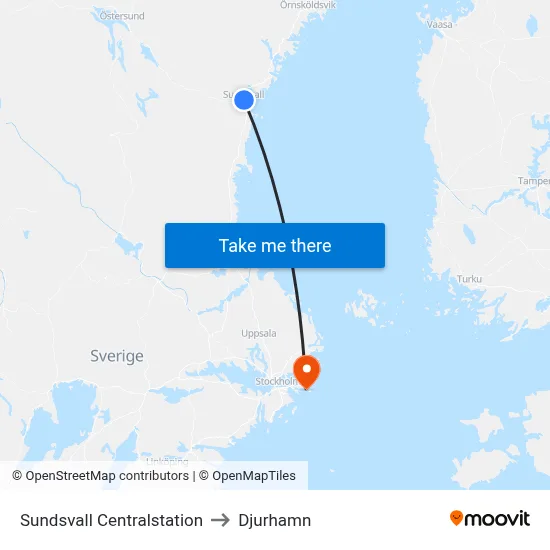 Sundsvall Centralstation to Djurhamn map