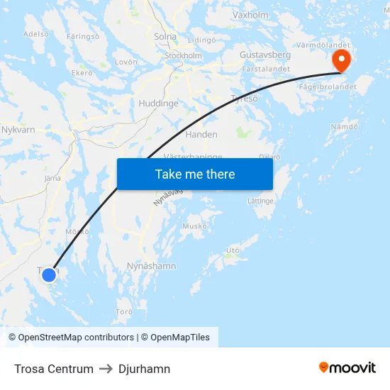 Trosa Centrum to Djurhamn map