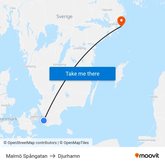Malmö Spångatan to Djurhamn map