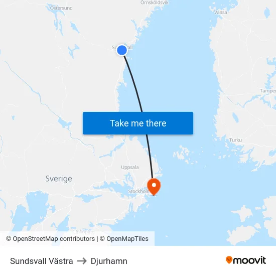 Sundsvall Västra to Djurhamn map