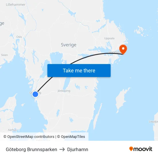 Göteborg Brunnsparken to Djurhamn map