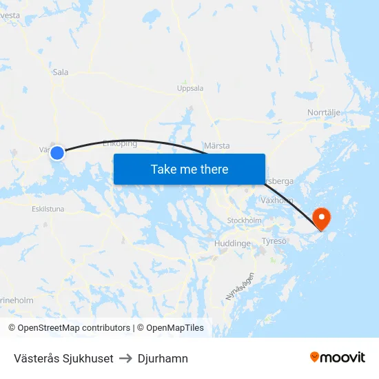 Västerås Sjukhuset to Djurhamn map