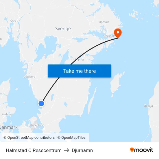 Halmstad C Resecentrum to Djurhamn map