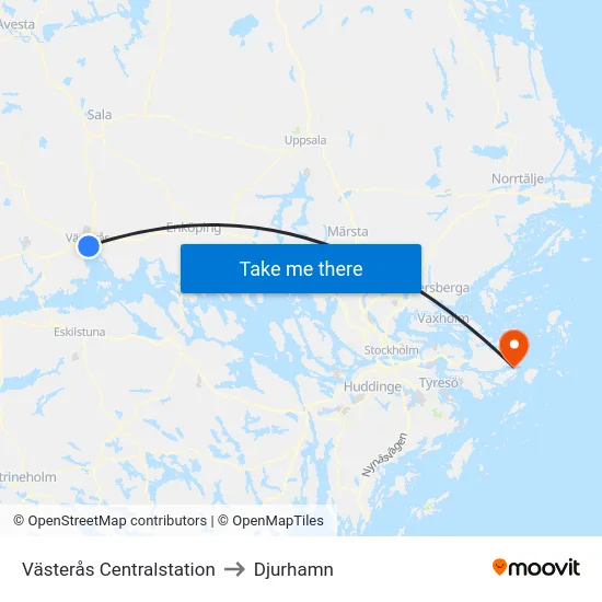 Västerås Centralstation to Djurhamn map