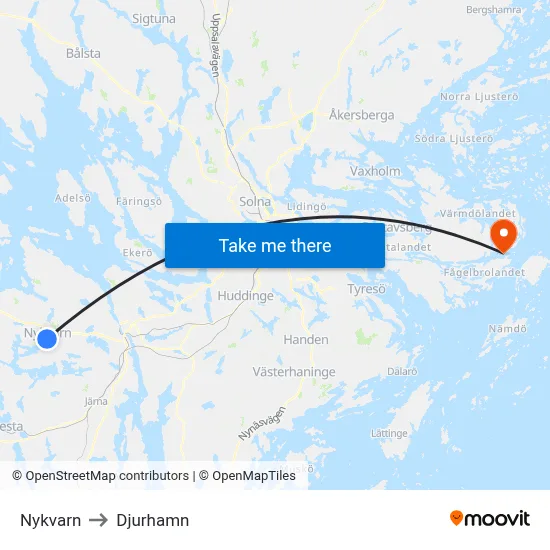 Nykvarn to Djurhamn map