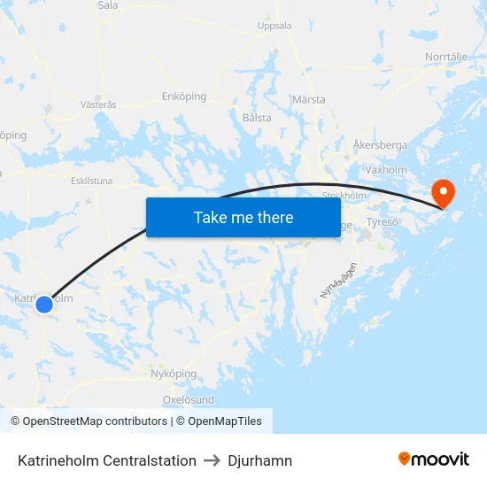 Katrineholm Centralstation to Djurhamn map