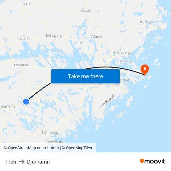 Flen to Djurhamn map
