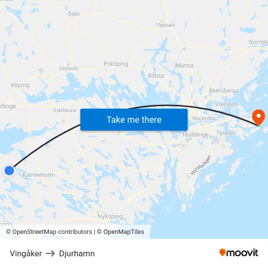 Vingåker to Djurhamn map