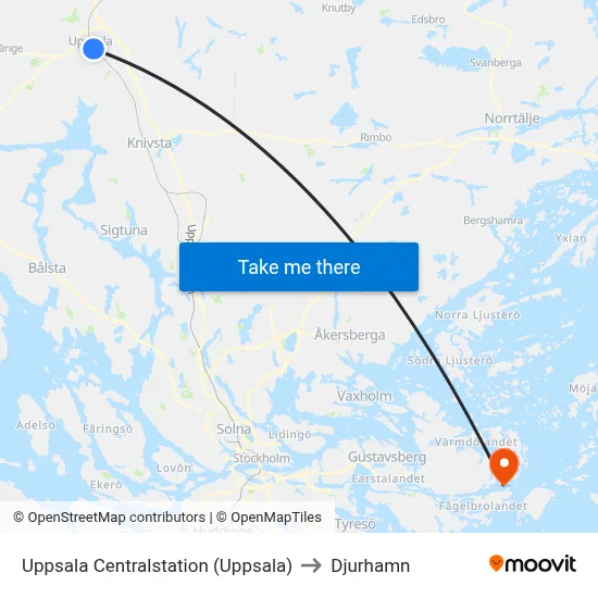 Uppsala Centralstation (Uppsala) to Djurhamn map