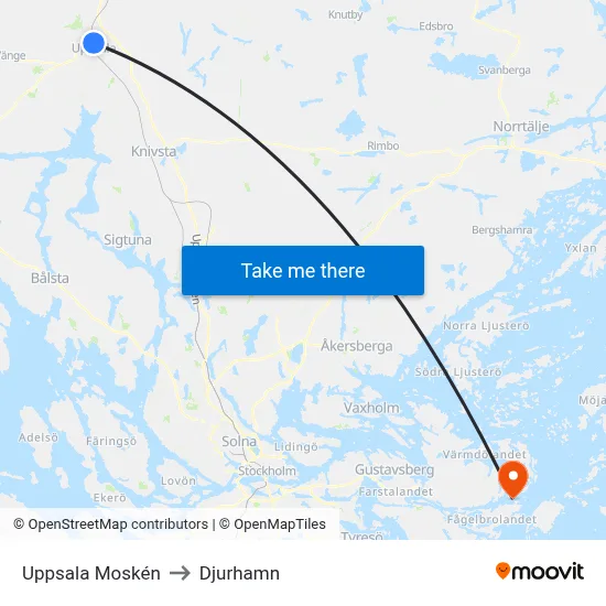 Uppsala Moskén to Djurhamn map