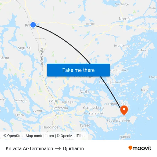 Knivsta Ar-Terminalen to Djurhamn map