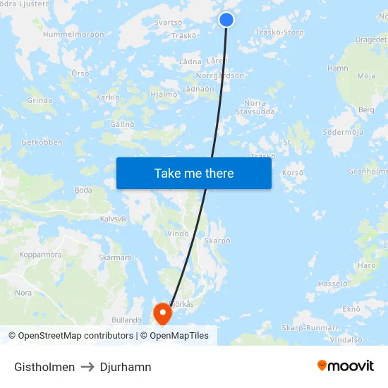 Gistholmen to Djurhamn map