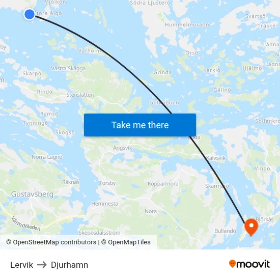 Lervik to Djurhamn map