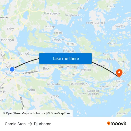 Gamla Stan to Djurhamn map