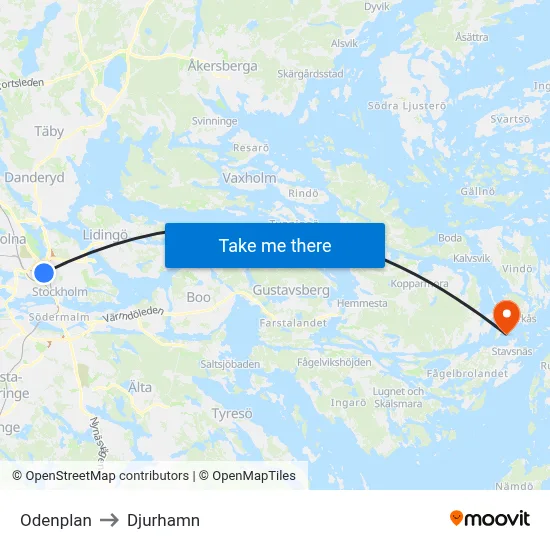 Odenplan to Djurhamn map