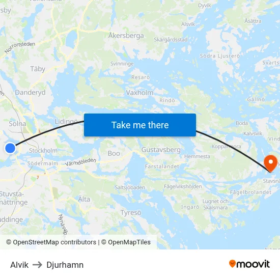 Alvik to Djurhamn map