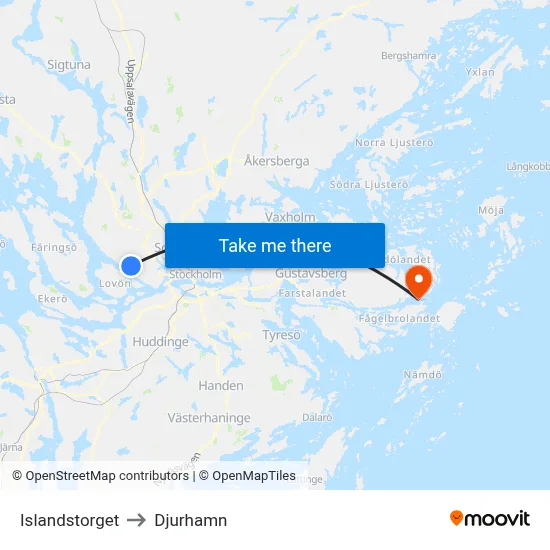 Islandstorget to Djurhamn map