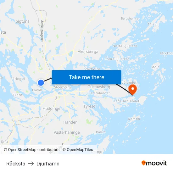 Råcksta to Djurhamn map