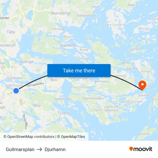 Gullmarsplan to Djurhamn map