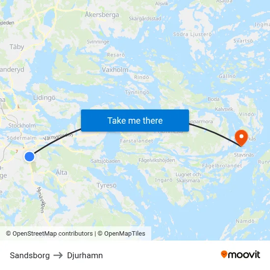 Sandsborg to Djurhamn map