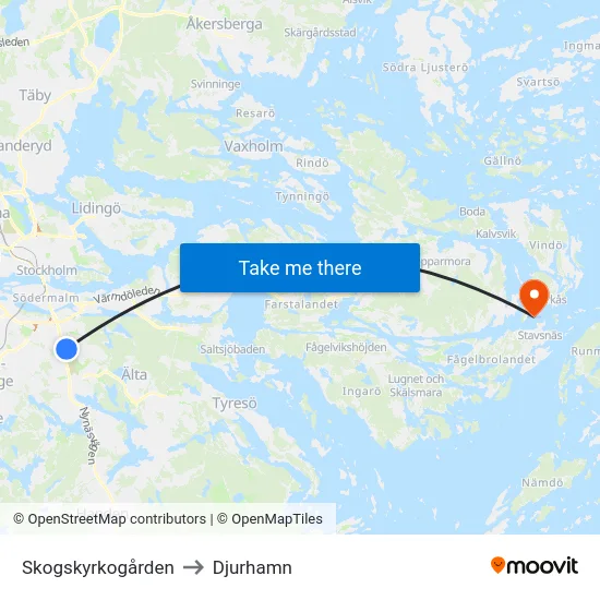 Skogskyrkogården to Djurhamn map