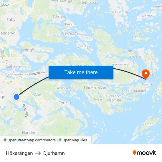 Hökarängen to Djurhamn map