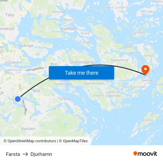 Farsta to Djurhamn map