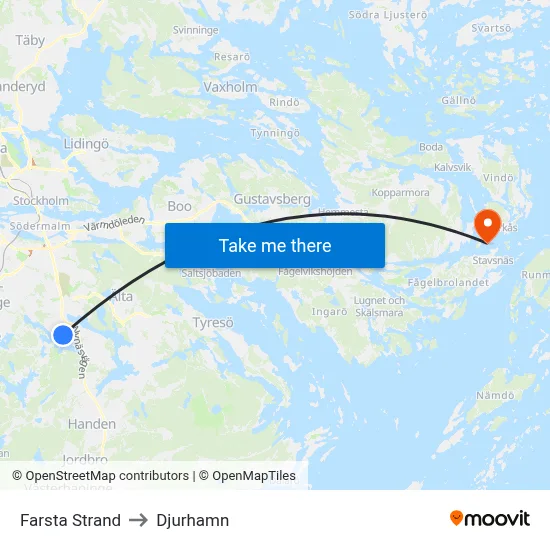 Farsta Strand to Djurhamn map