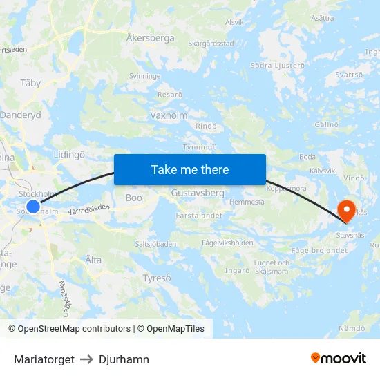 Mariatorget to Djurhamn map