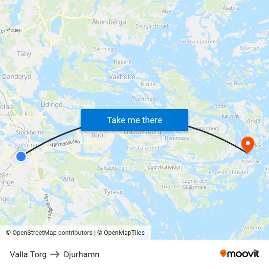 Valla Torg to Djurhamn map
