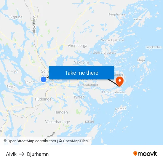 Alvik to Djurhamn map