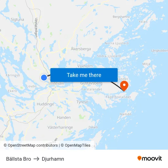Bällsta Bro to Djurhamn map