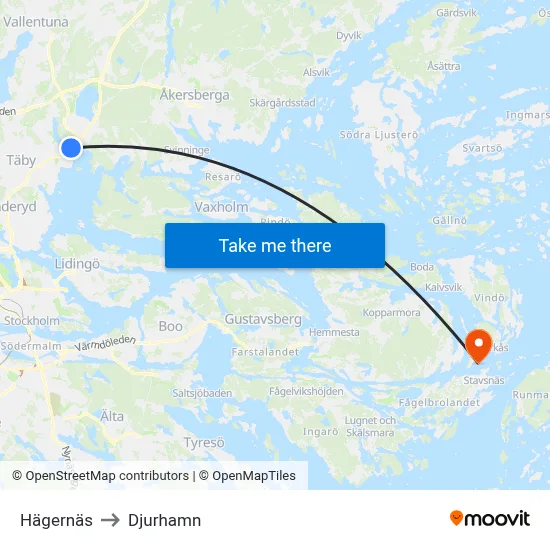 Hägernäs to Djurhamn map