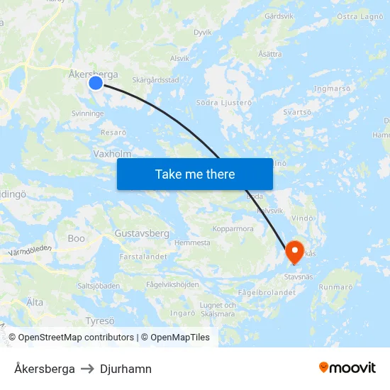 Åkersberga to Djurhamn map