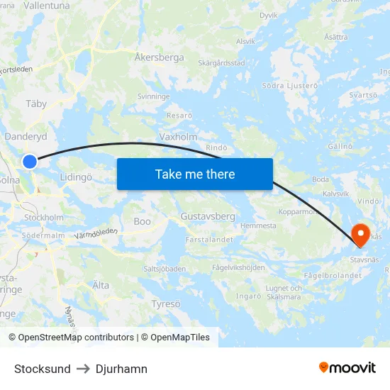 Stocksund to Djurhamn map