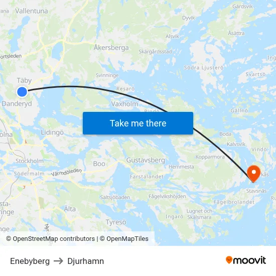 Enebyberg to Djurhamn map