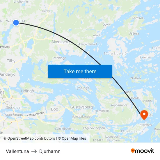 Vallentuna to Djurhamn map