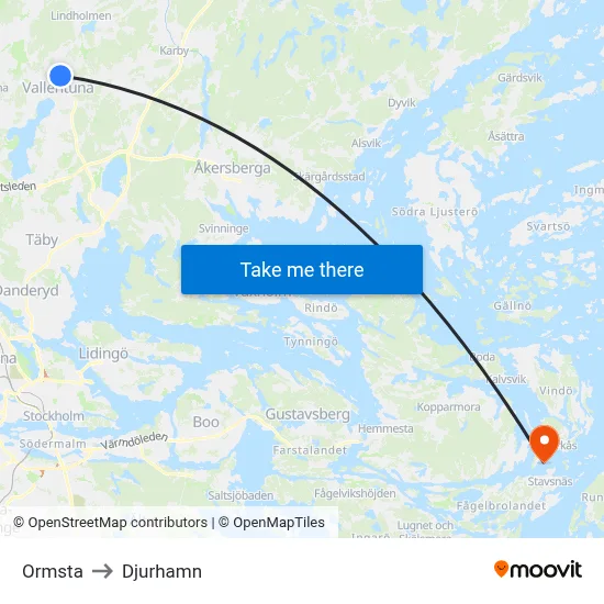 Ormsta to Djurhamn map