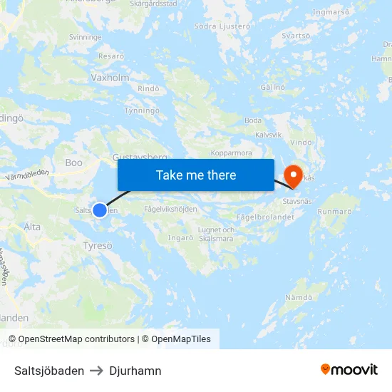Saltsjöbaden to Djurhamn map