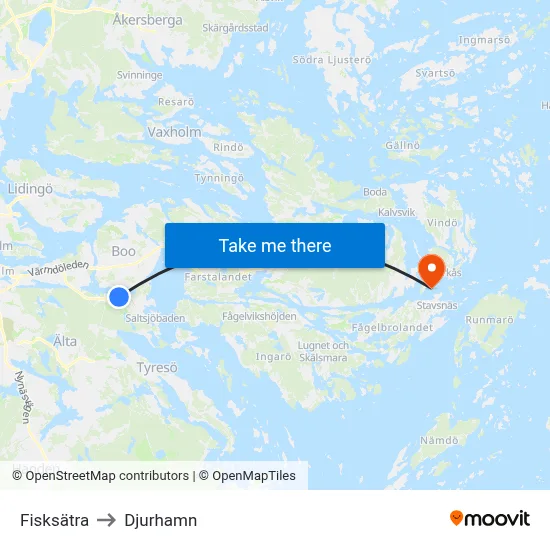Fisksätra to Djurhamn map