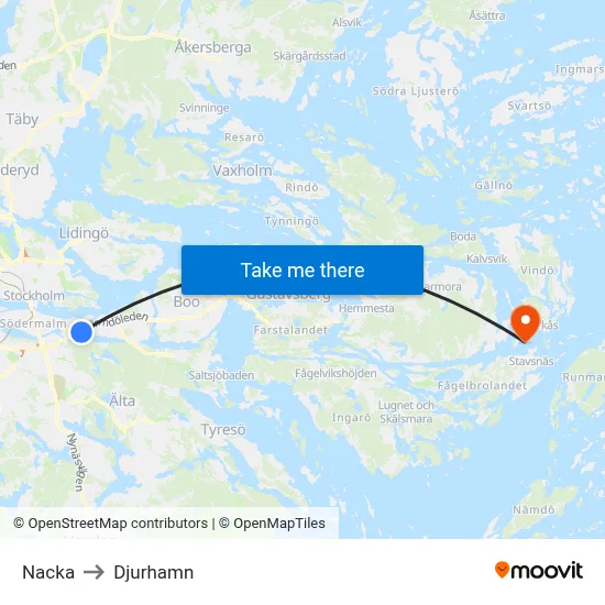 Nacka to Djurhamn map
