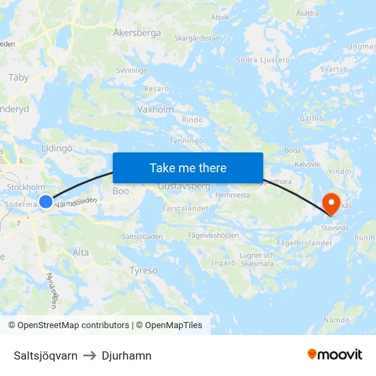 Saltsjöqvarn to Djurhamn map