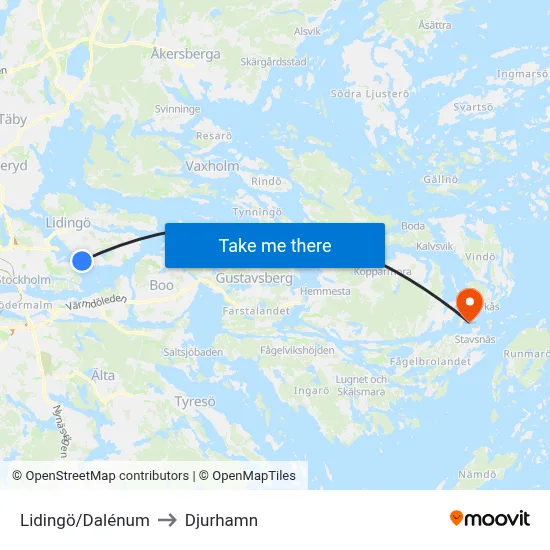 Lidingö/Dalénum to Djurhamn map